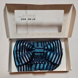 NEW Dan Smith Bow Tie in Gift Box Blue & Navy Striped Microfiber Hand Made
